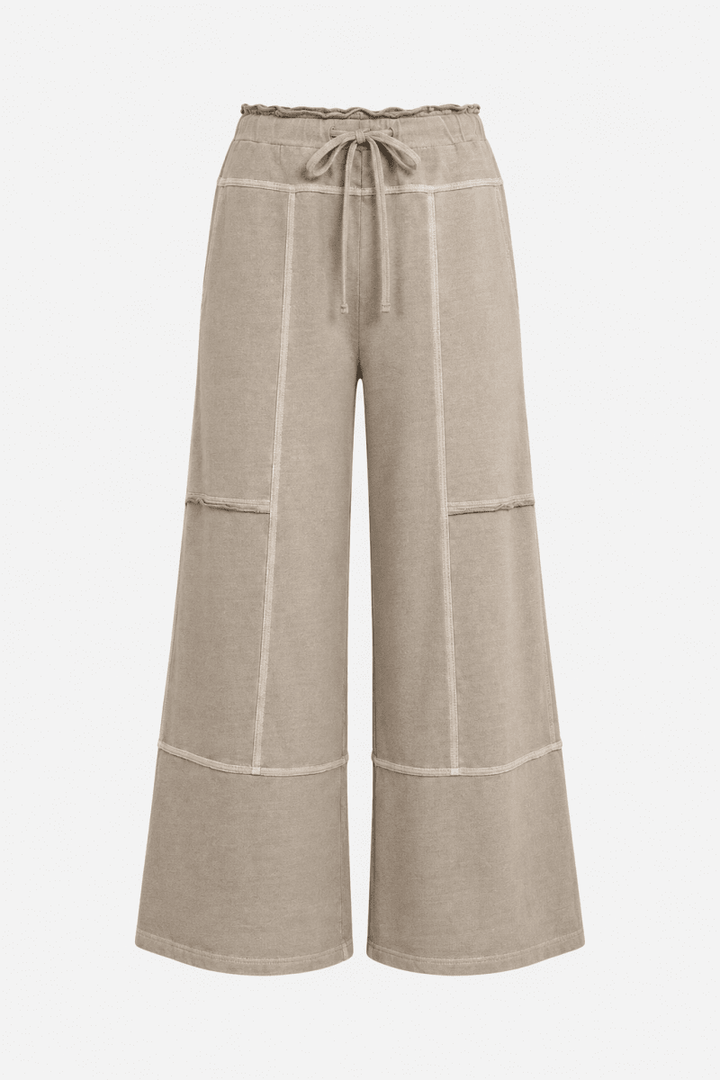 Zenana French Terry Washed Exposed-seam Wide Leg Pants - AMVIM
