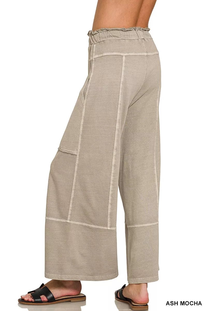 Zenana French Terry Washed Exposed-seam Wide Leg Pants - AMVIM