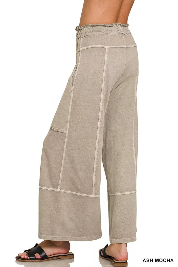 Zenana French Terry Washed Exposed-seam Wide Leg Pants - AMVIM