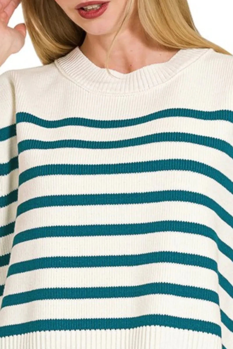 Zenana Oversized Striped Crew Neck Sweater Vest - AMVIM