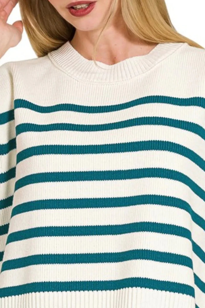 Zenana Oversized Striped Crew Neck Sweater Vest - AMVIM
