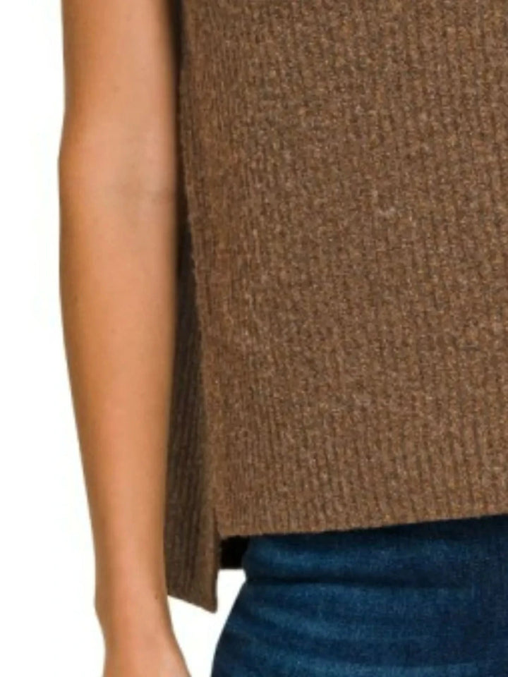 Zenana Oversized Sweater Vest with Side Slit - AMVIM