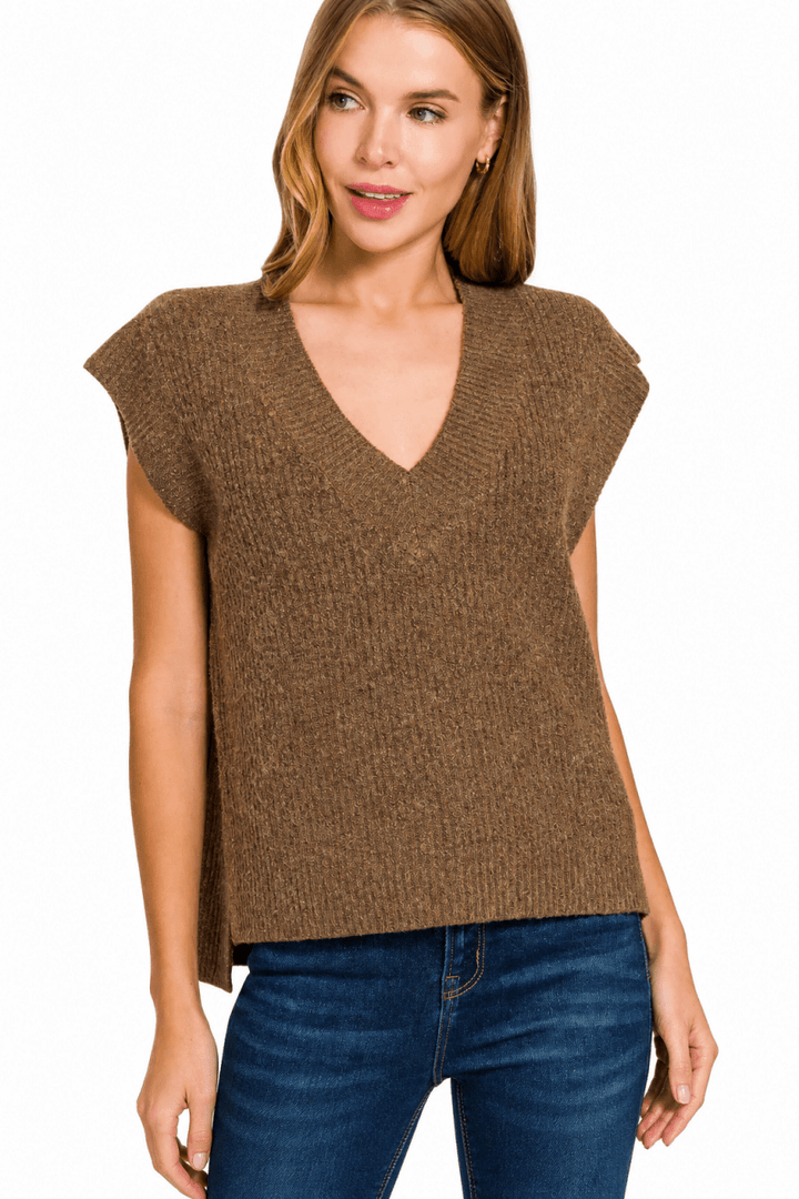 Zenana Oversized Sweater Vest with Side Slit - AMVIM