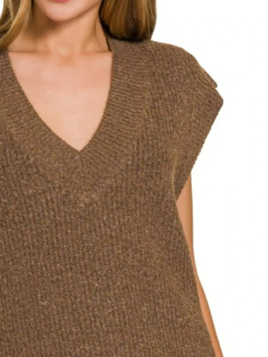Zenana Oversized Sweater Vest with Side Slit - AMVIM
