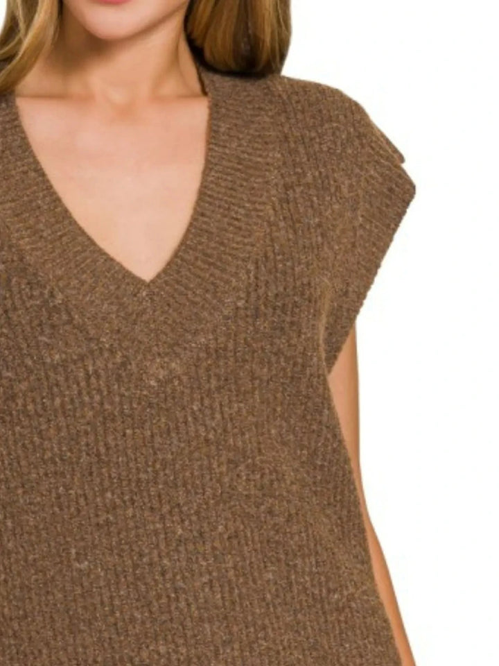 Zenana Oversized Sweater Vest with Side Slit - AMVIM