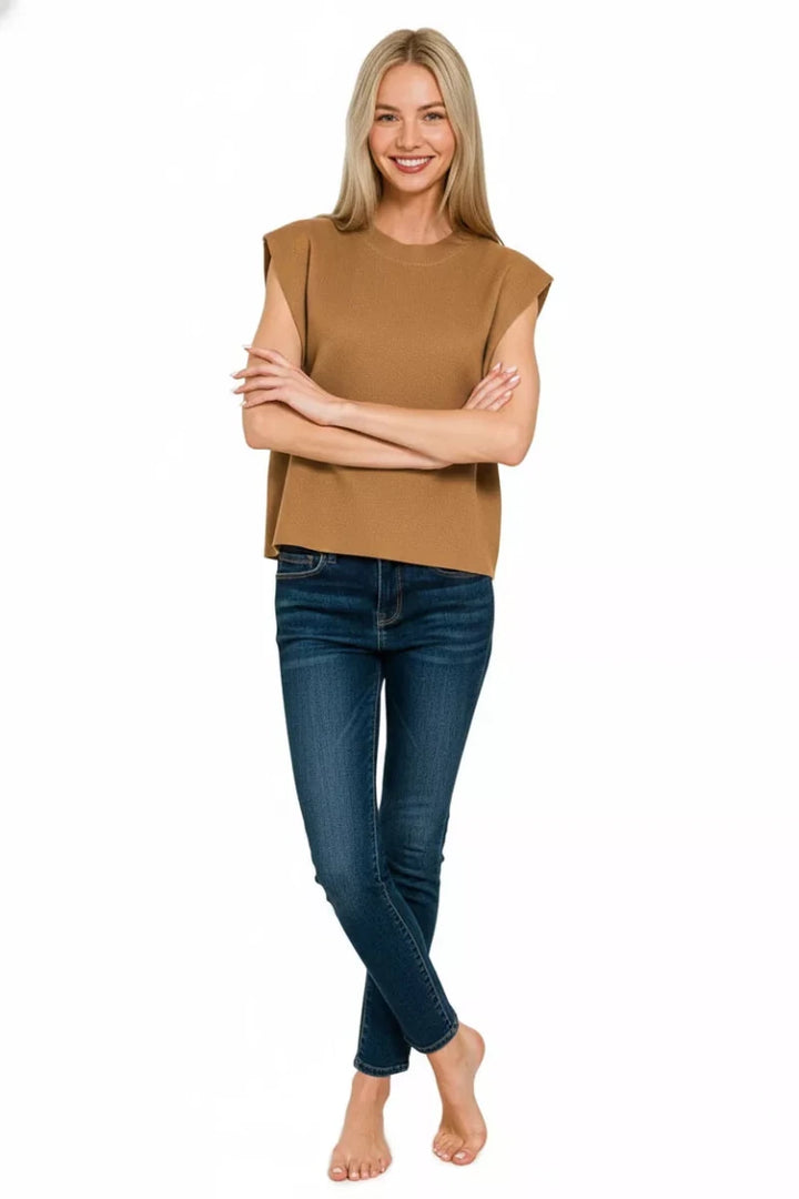 Zenana Round Neck Viscose Sweater Vest - AMVIM