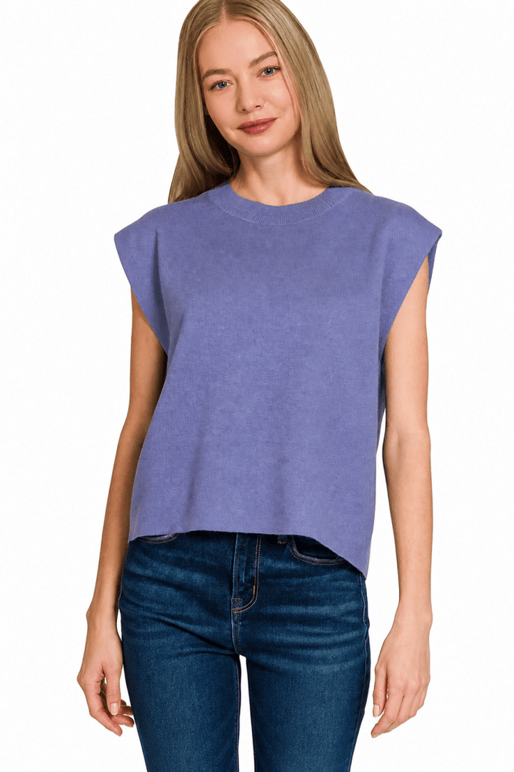Zenana Round Neck Viscose Sweater Vest - AMVIM