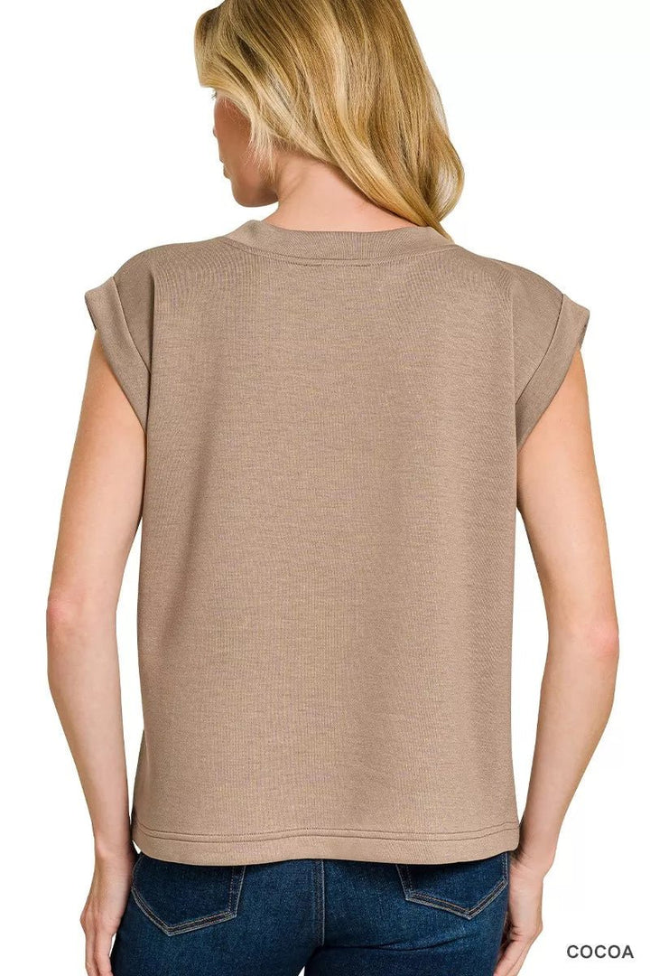 Zenana Scuba Round Neck Cap Sleeve Top - AMVIM