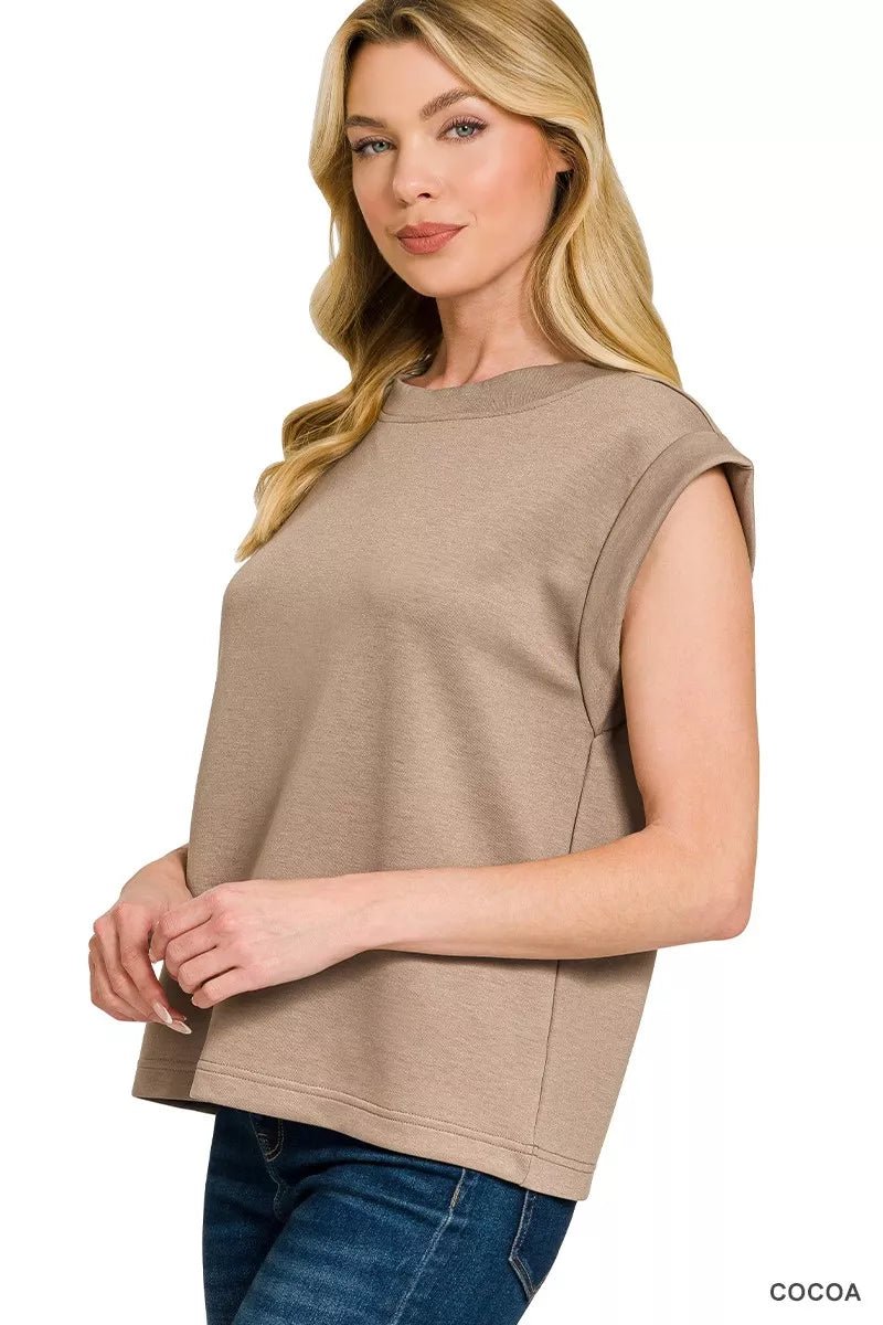 Zenana Scuba Round Neck Cap Sleeve Top - AMVIM