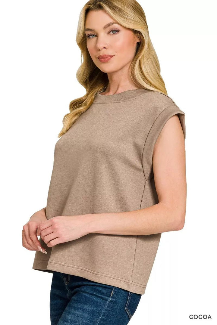 Zenana Scuba Round Neck Cap Sleeve Top - AMVIM