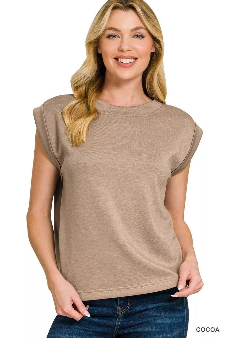 Zenana Scuba Round Neck Cap Sleeve Top - AMVIM