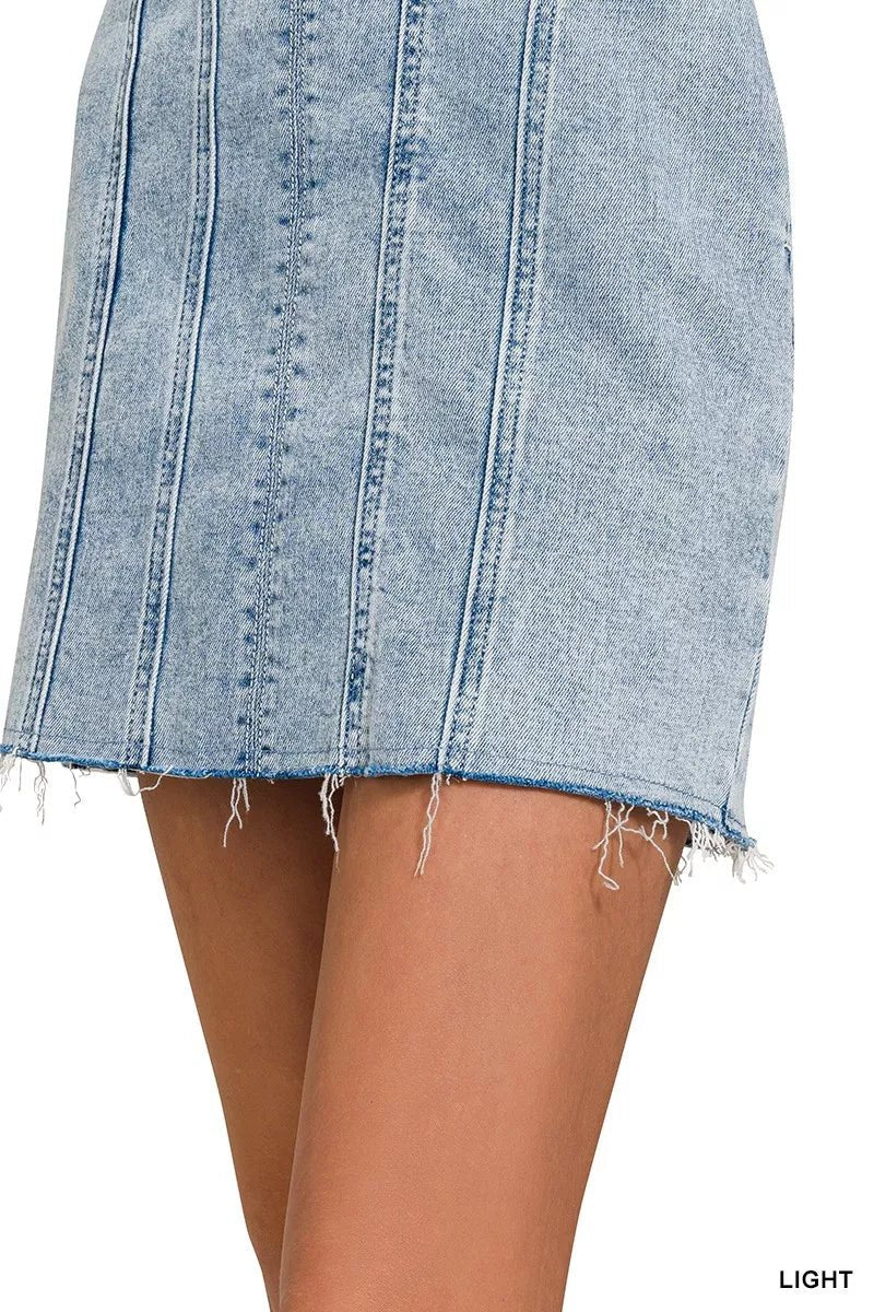 Zenana Spaghetti Strap Exposed Seam Light-Wash Dress - AMVIM