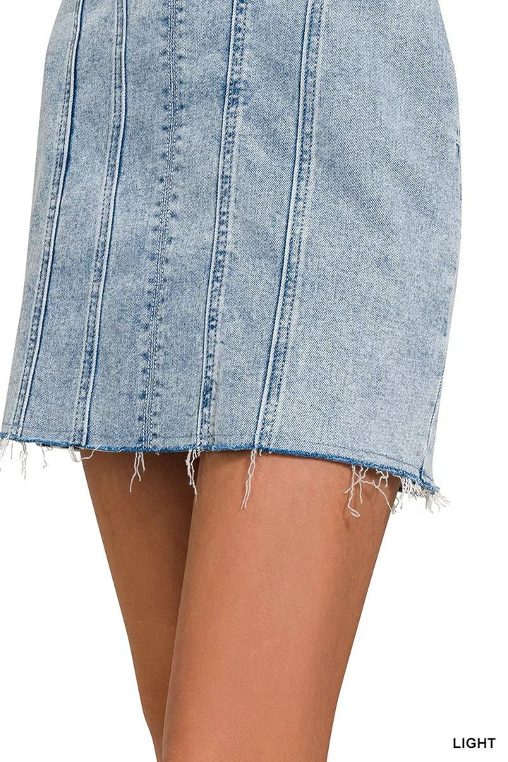 Zenana Spaghetti Strap Exposed Seam Light-Wash Dress - AMVIM