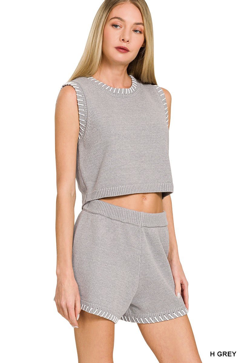 Zenana Stitch Detailed Cropped Sweater Vest - AMVIM