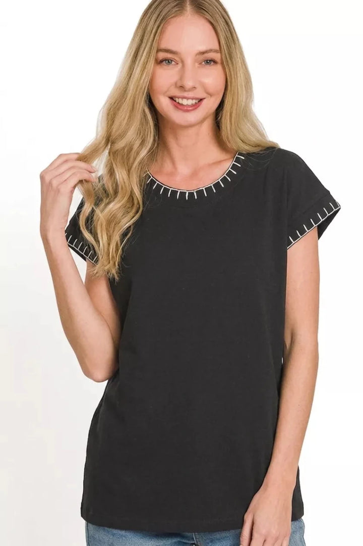 Zenana Stitch Detailed Oversize Top - AMVIM