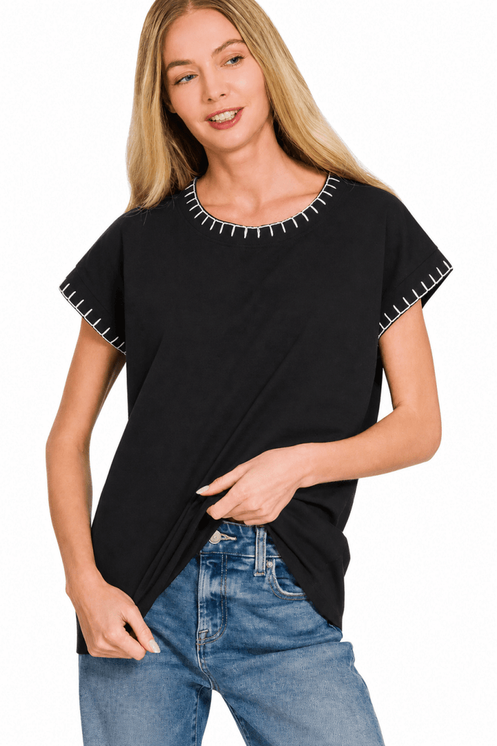 Zenana Stitch Detailed Oversize Top - AMVIM