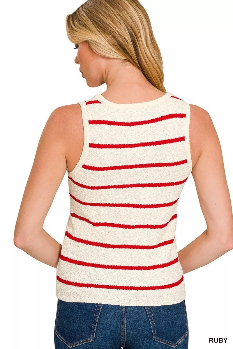 Zenana Striped Knit Tank Top with Round Neck - AMVIM