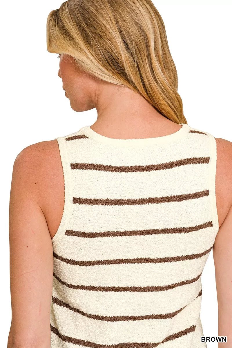 Zenana Striped Knit Tank Top with Round Neck - AMVIM