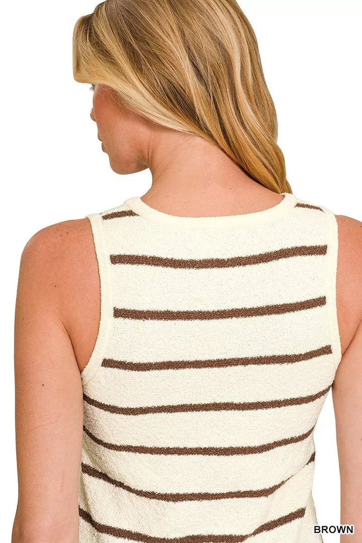 Zenana Striped Knit Tank Top with Round Neck - AMVIM