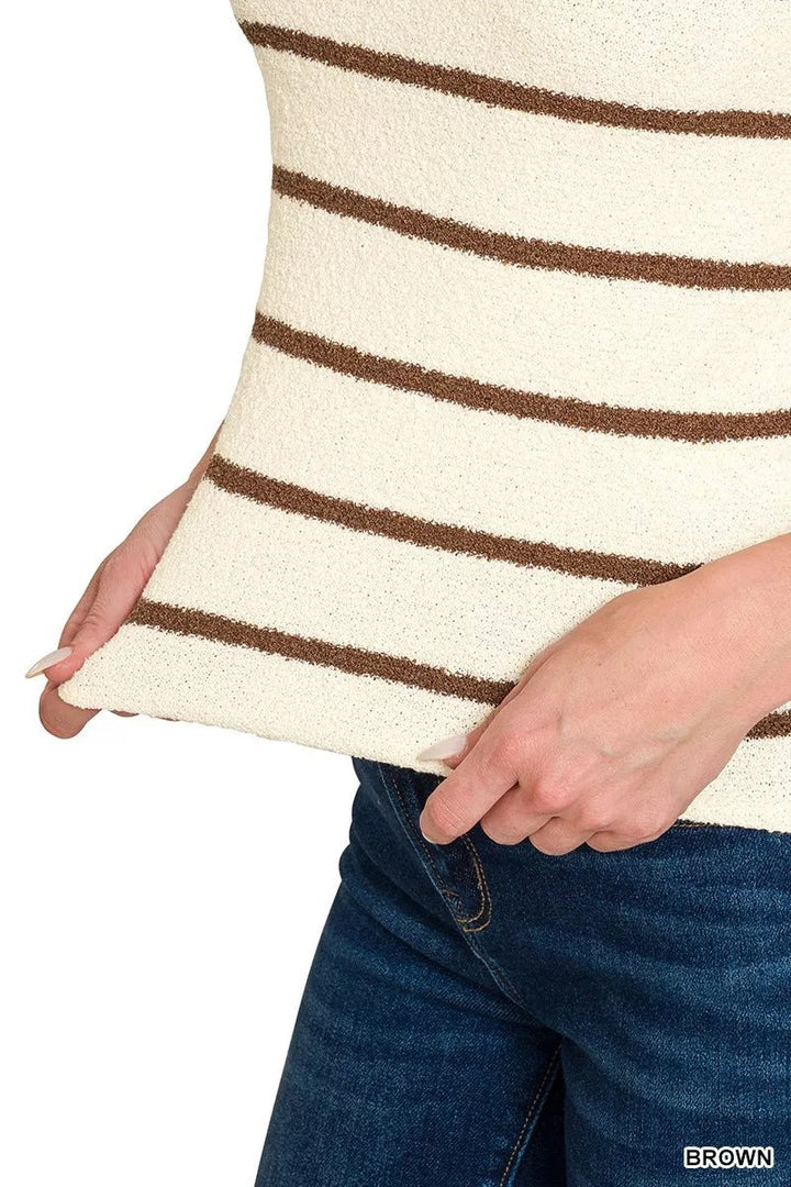 Zenana Striped Knit Tank Top with Round Neck - AMVIM