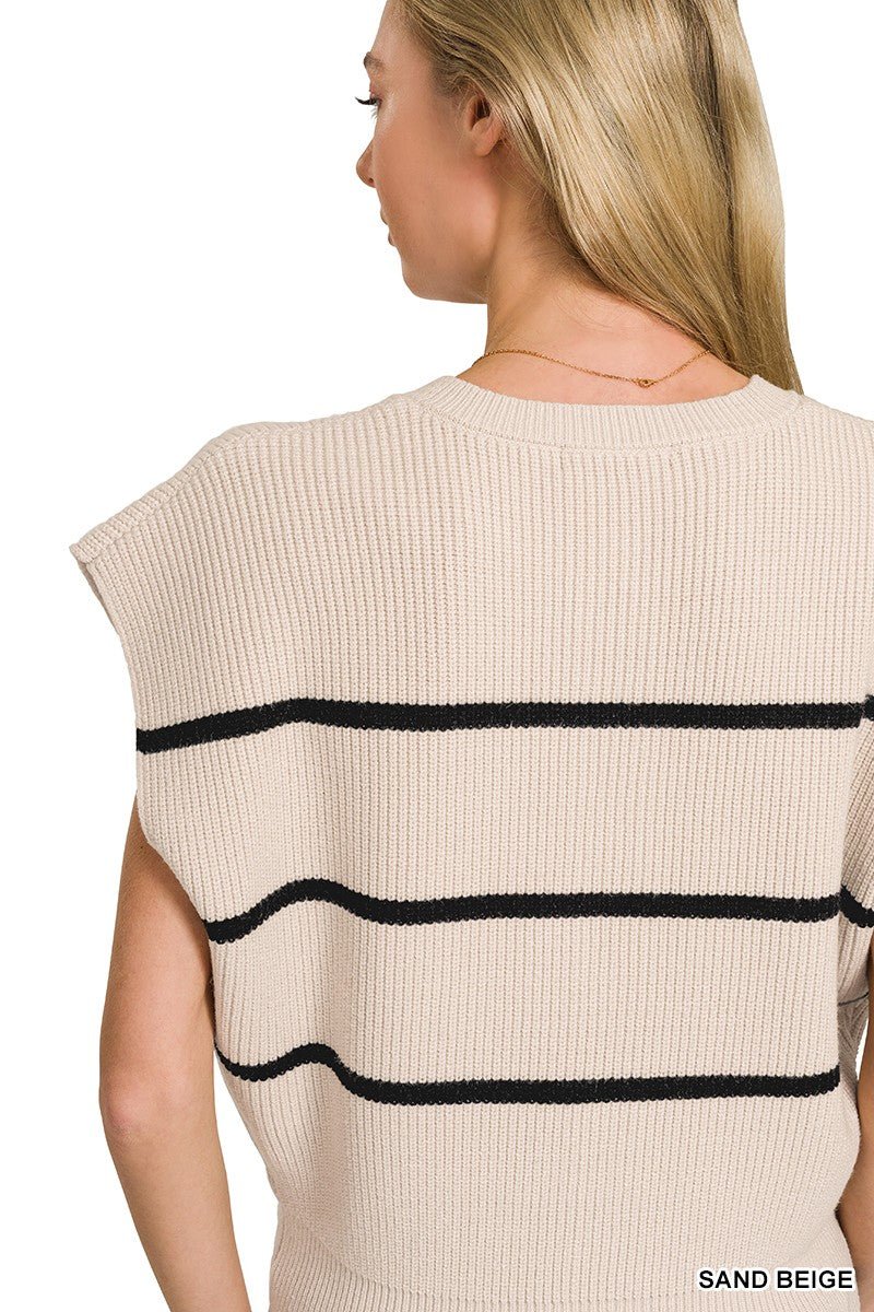 Zenana Striped Viscose Sweater Vest - AMVIM
