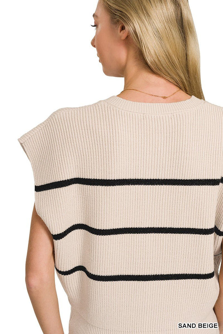 Zenana Striped Viscose Sweater Vest - AMVIM