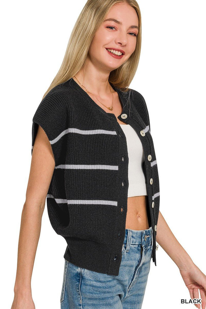Zenana Striped Viscose Sweater Vest - AMVIM