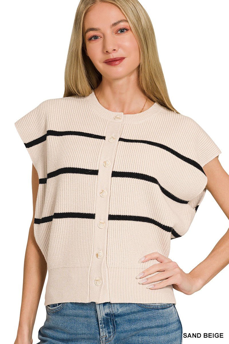 Zenana Striped Viscose Sweater Vest - AMVIM