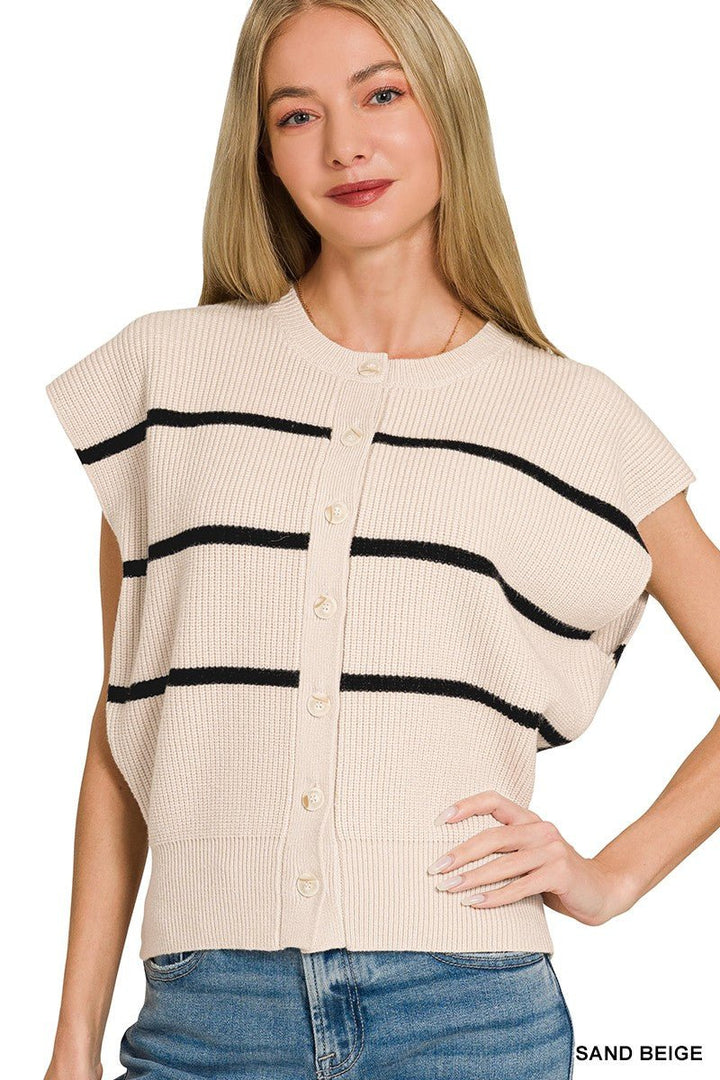 Zenana Striped Viscose Sweater Vest - AMVIM