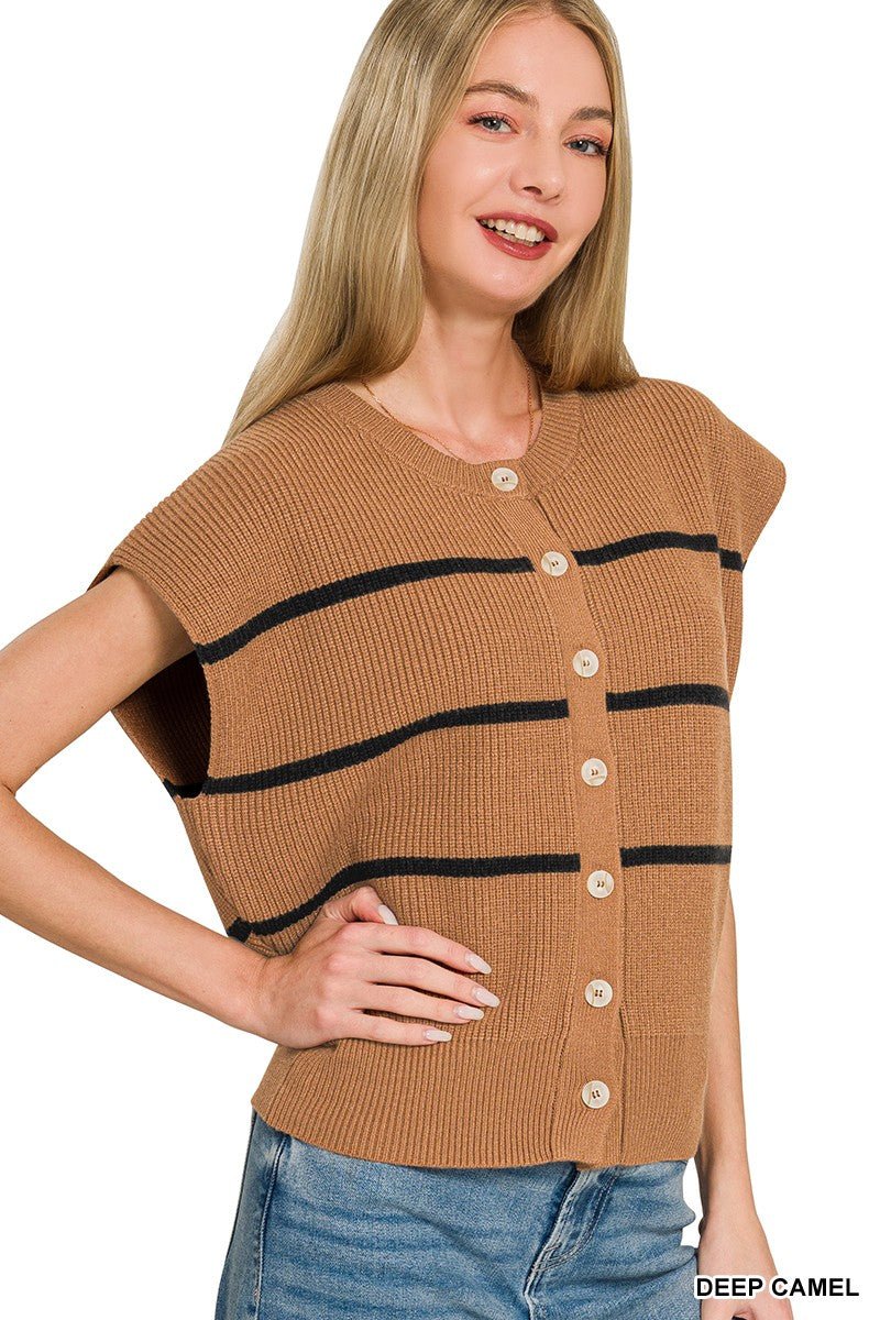 Zenana Striped Viscose Sweater Vest - AMVIM