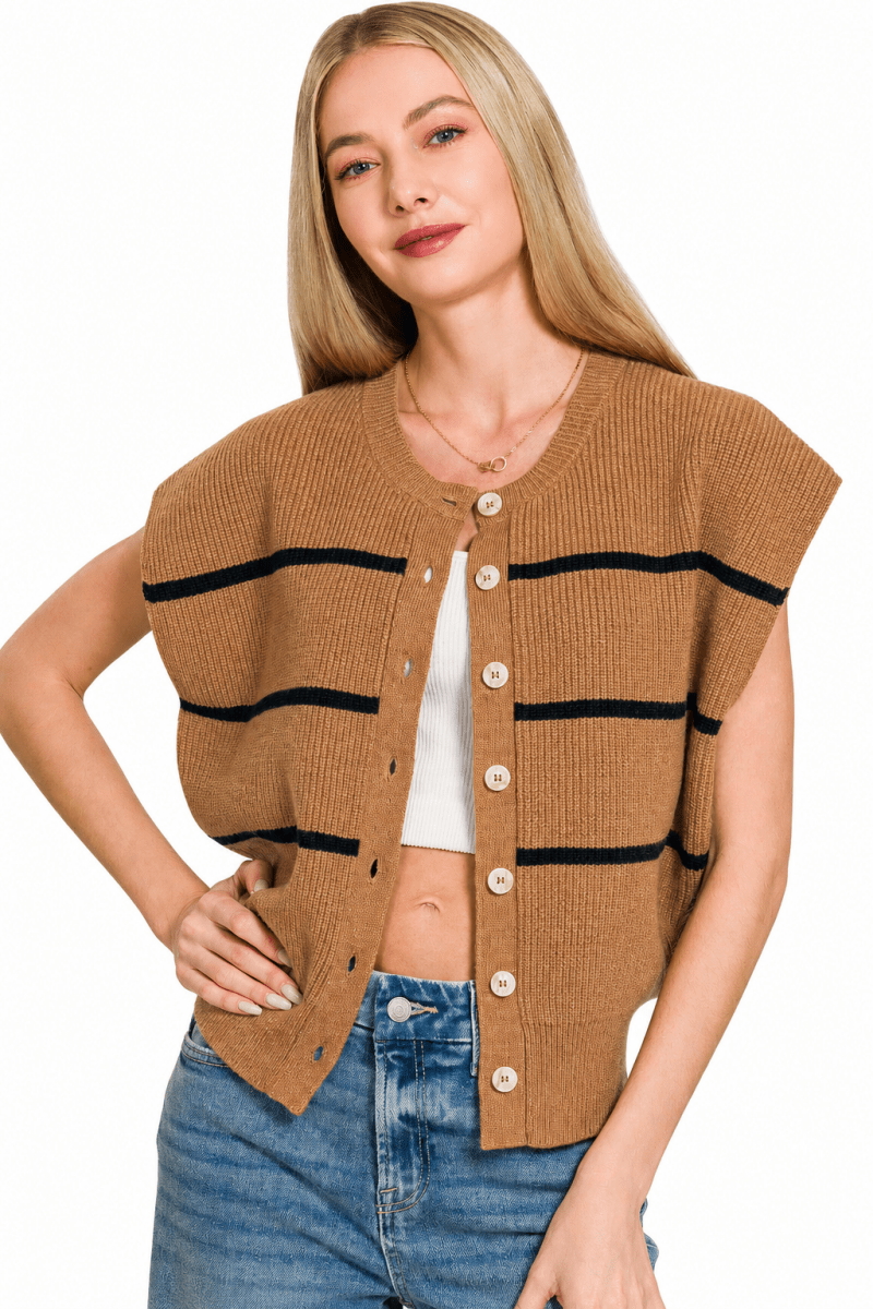 Zenana Striped Viscose Sweater Vest - AMVIM