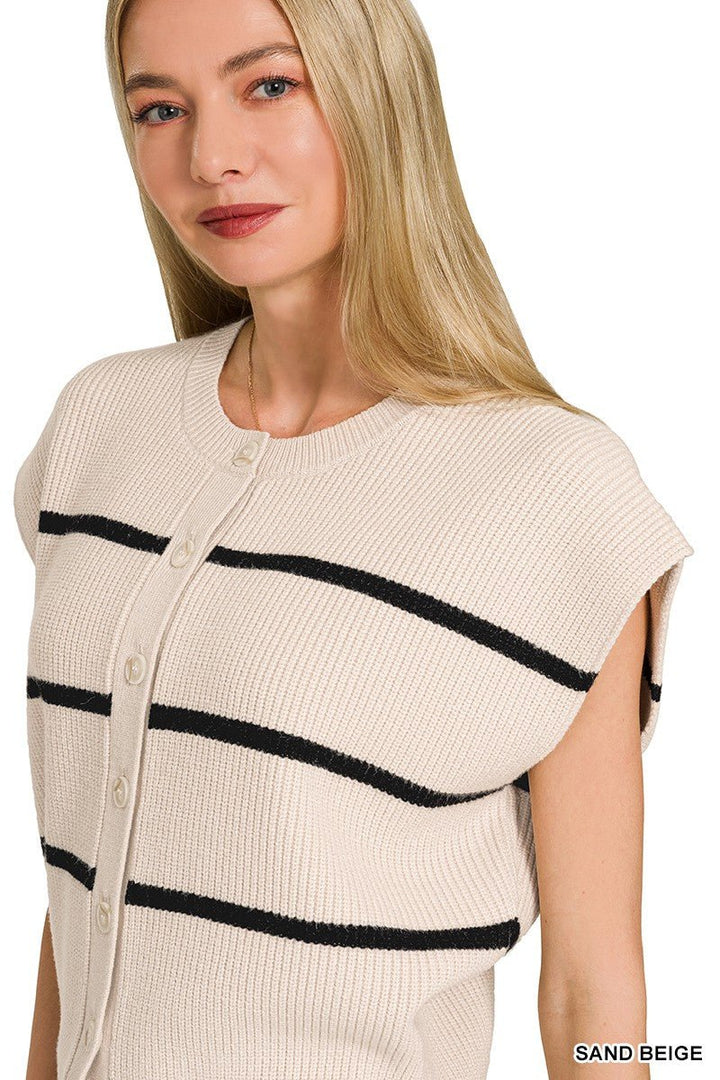Zenana Striped Viscose Sweater Vest - AMVIM