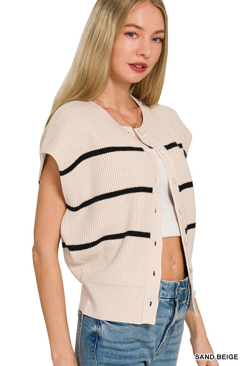 Zenana Striped Viscose Sweater Vest - AMVIM