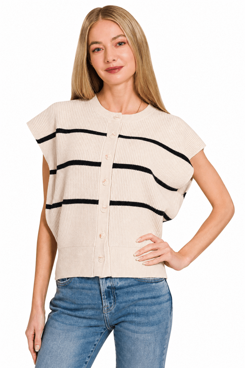 Zenana Striped Viscose Sweater Vest - AMVIM