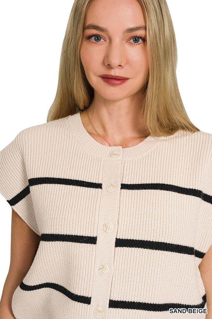 Zenana Striped Viscose Sweater Vest - AMVIM