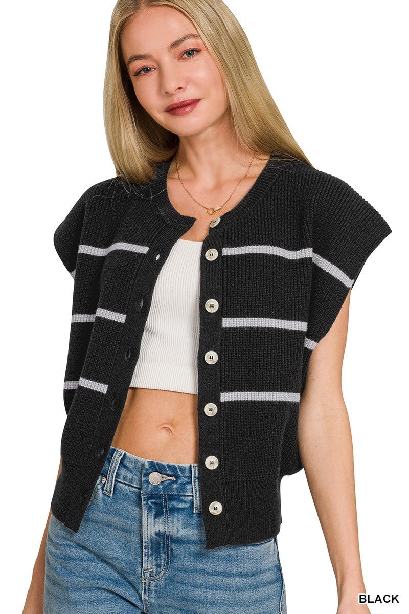 Zenana Striped Viscose Sweater Vest - AMVIM