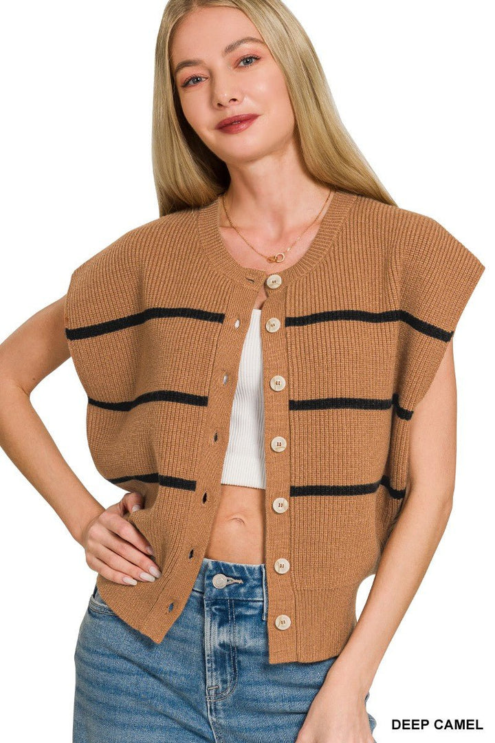 Zenana Striped Viscose Sweater Vest - AMVIM