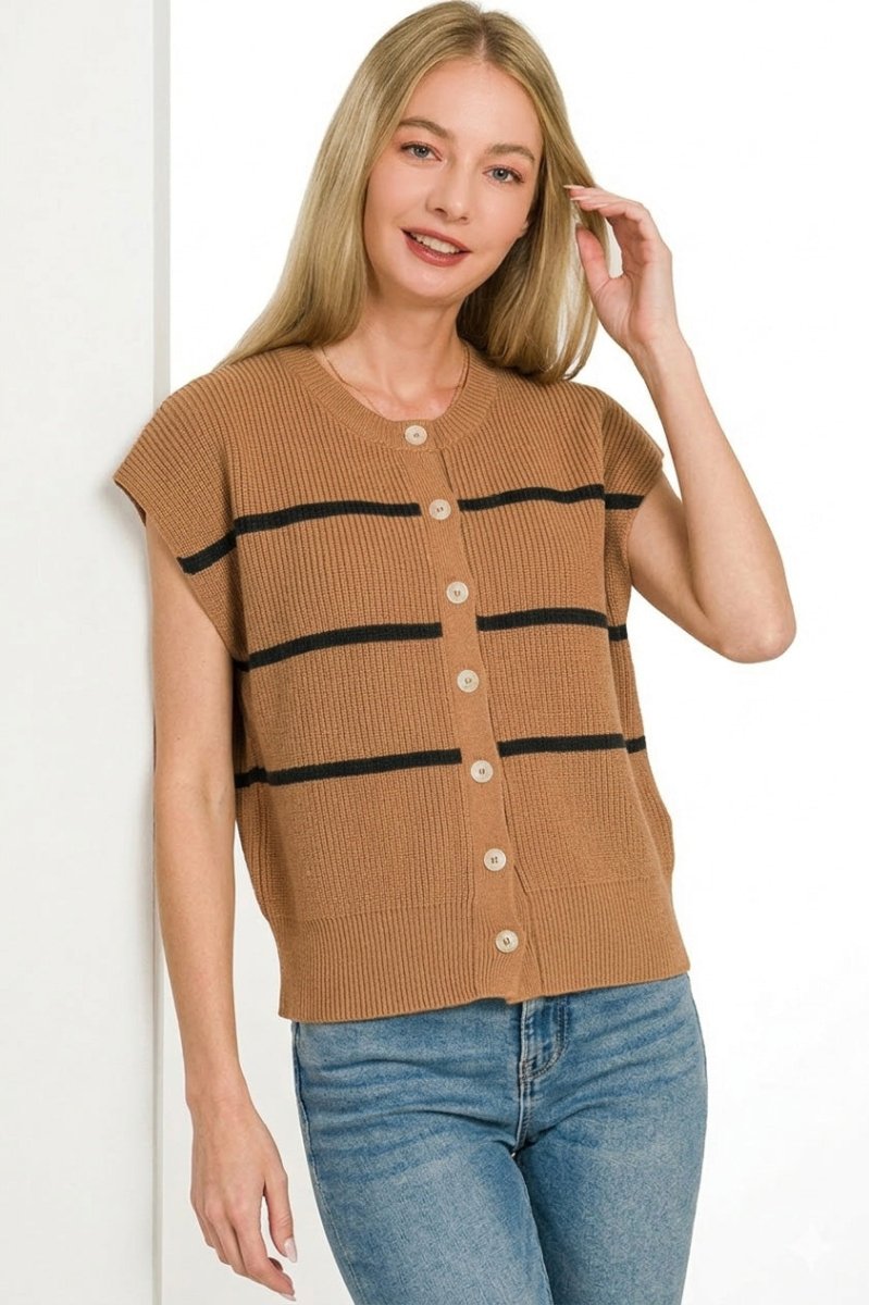Zenana Striped Viscose Sweater Vest - AMVIM