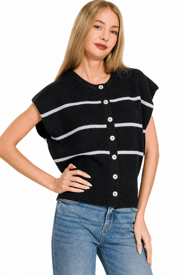 Zenana Striped Viscose Sweater Vest - AMVIM