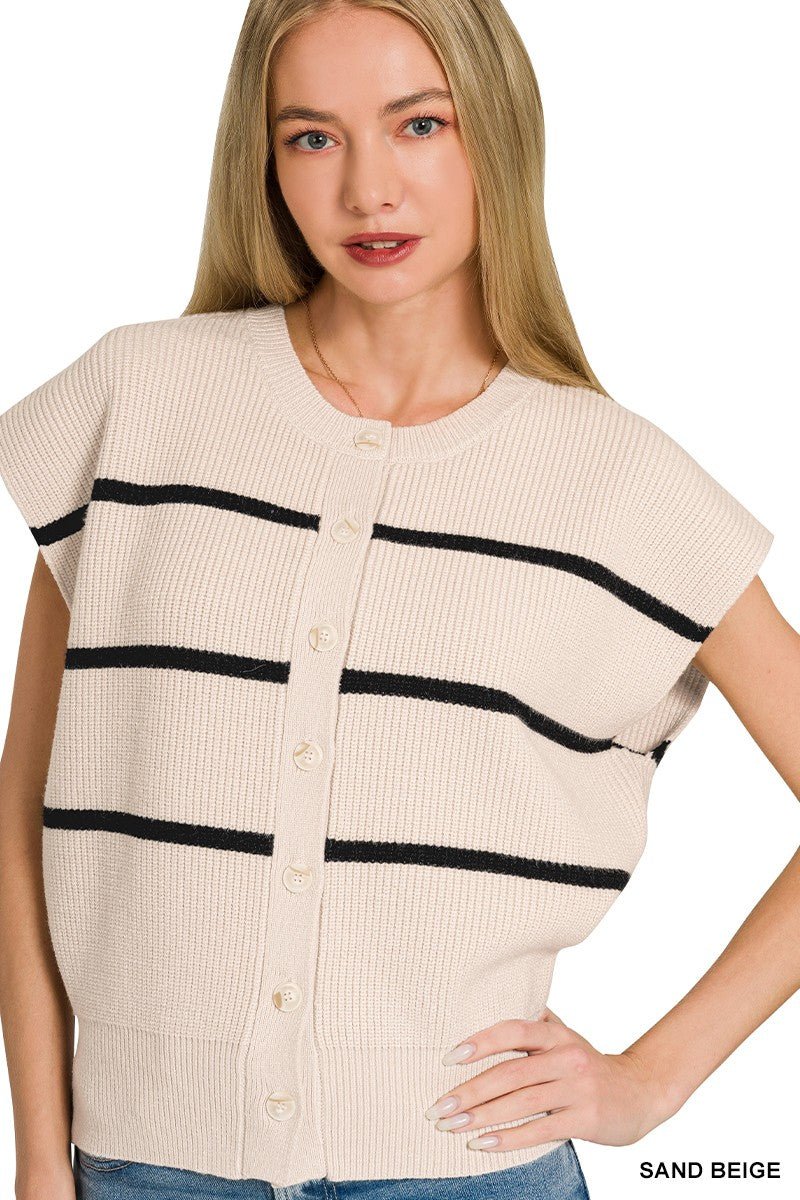 Zenana Striped Viscose Sweater Vest - AMVIM