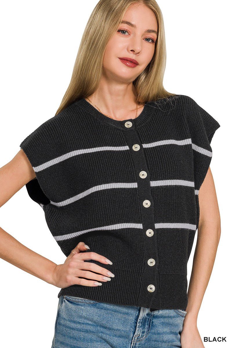Zenana Striped Viscose Sweater Vest - AMVIM