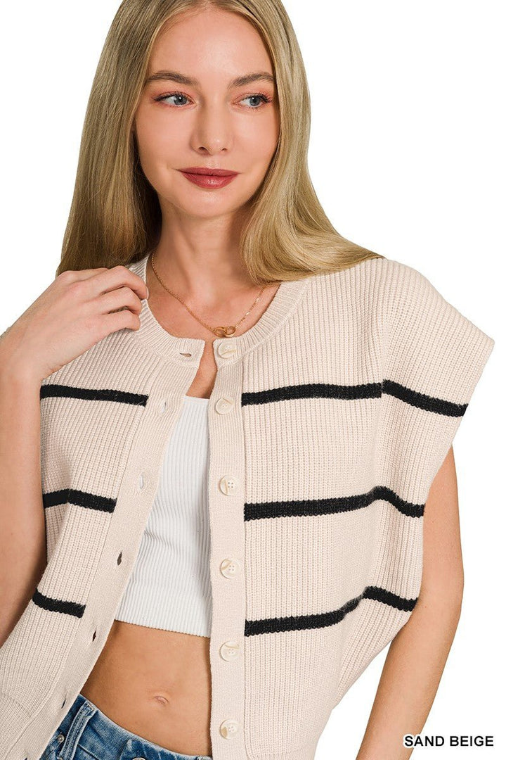 Zenana Striped Viscose Sweater Vest - AMVIM