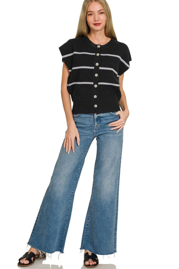 Zenana Striped Viscose Sweater Vest - AMVIM