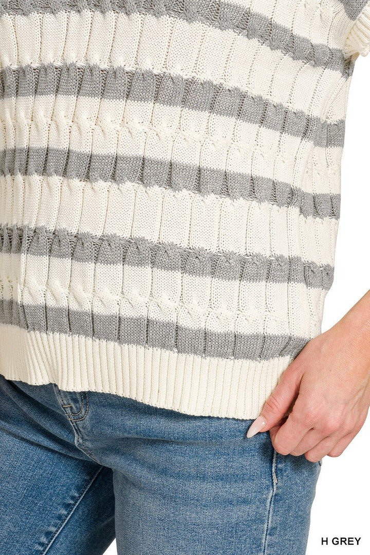 Zenana Textured Stripe Collared Sweater Vest - AMVIM