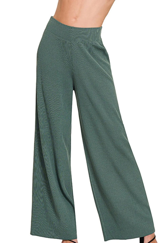 Zenana Viscose Ribbed Sweater Pants - AMVIM