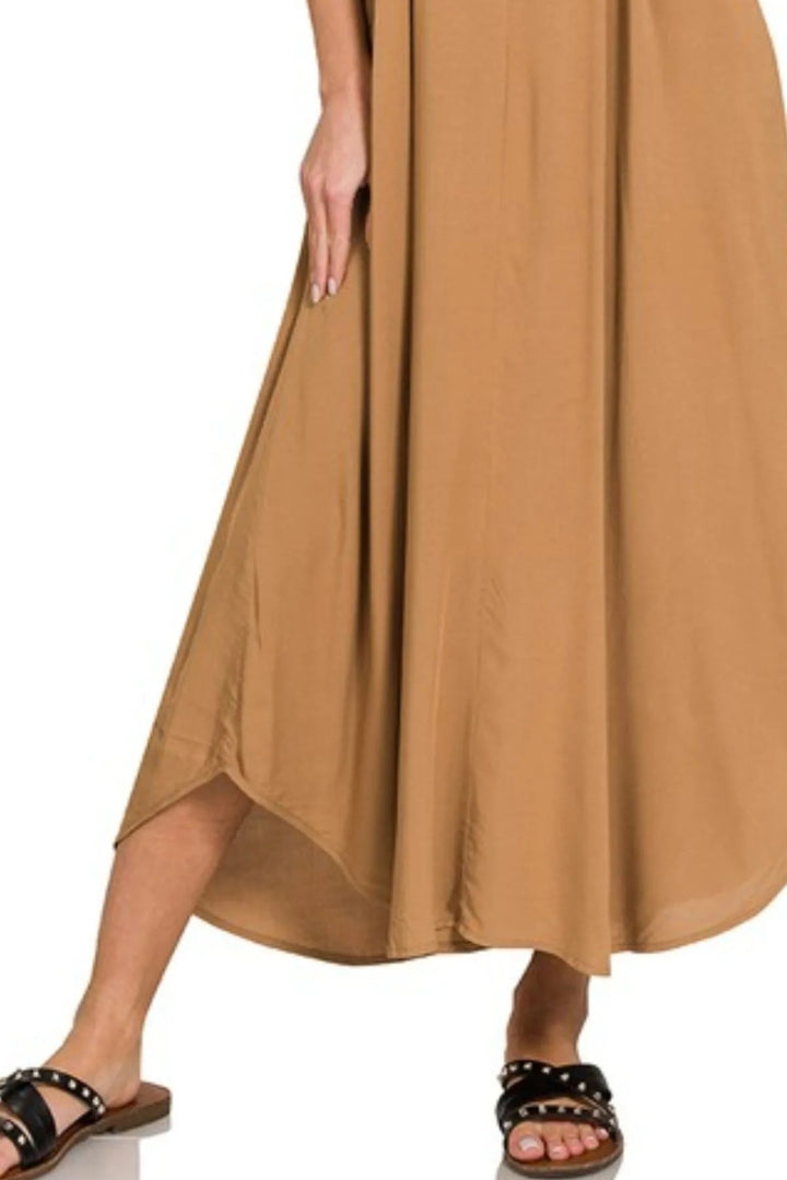 Zenana Woven Arc Hem Cami Dress With Flowy Pockets - AMVIM