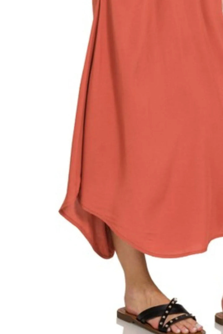 Zenana Woven Arc Hem Cami Midi Dress With Flowy Pockets - AMVIM