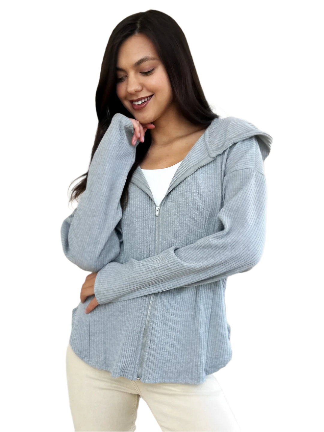 Zip Front Hooded Cotton Jacket with Drawstring for Layering Comfort - AMVIM