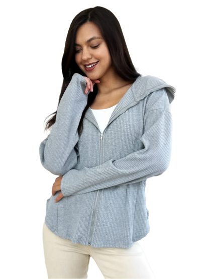 Zip Front Hooded Cotton Jacket with Drawstring for Layering Comfort - AMVIM