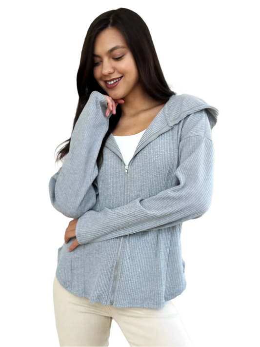 Zip Front Hooded Cotton Jacket with Drawstring for Layering Comfort - AMVIM